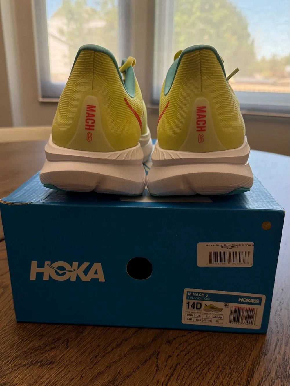 HOKA Mach 6 Yuzu/Cielo Blue Running Shoes Men's Size 14D NIB New in Box